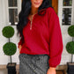 PREORDER- Levi Ribbed Quarter Zip Pullover- Red