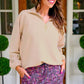 PREORDER- Levi Ribbed Quarter Zip Pullover- Taupe