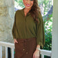 PREORDER- Sloane Button Up Top- Olive