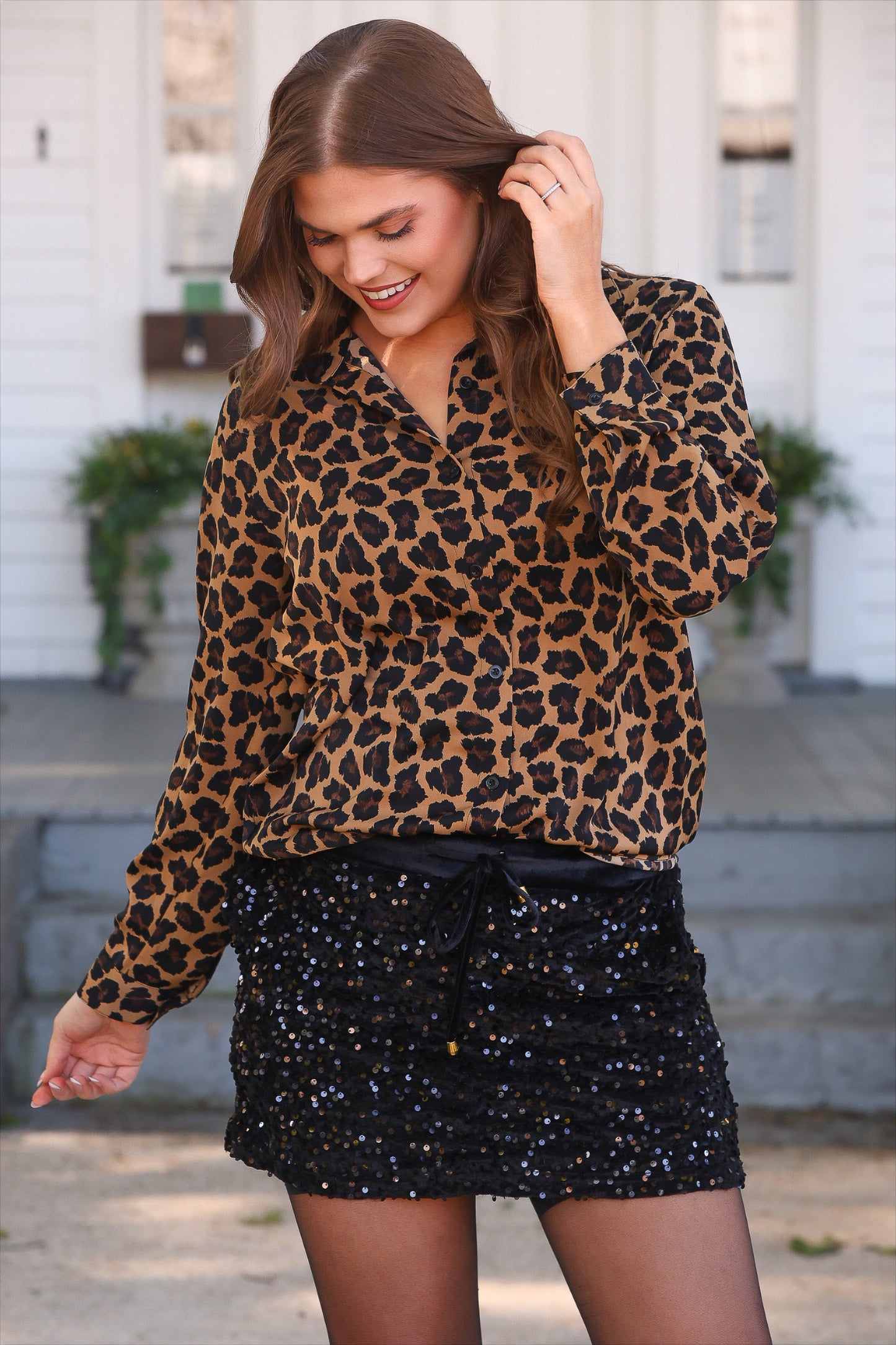 PREORDER- Nina Button Up Tunic- Leopard