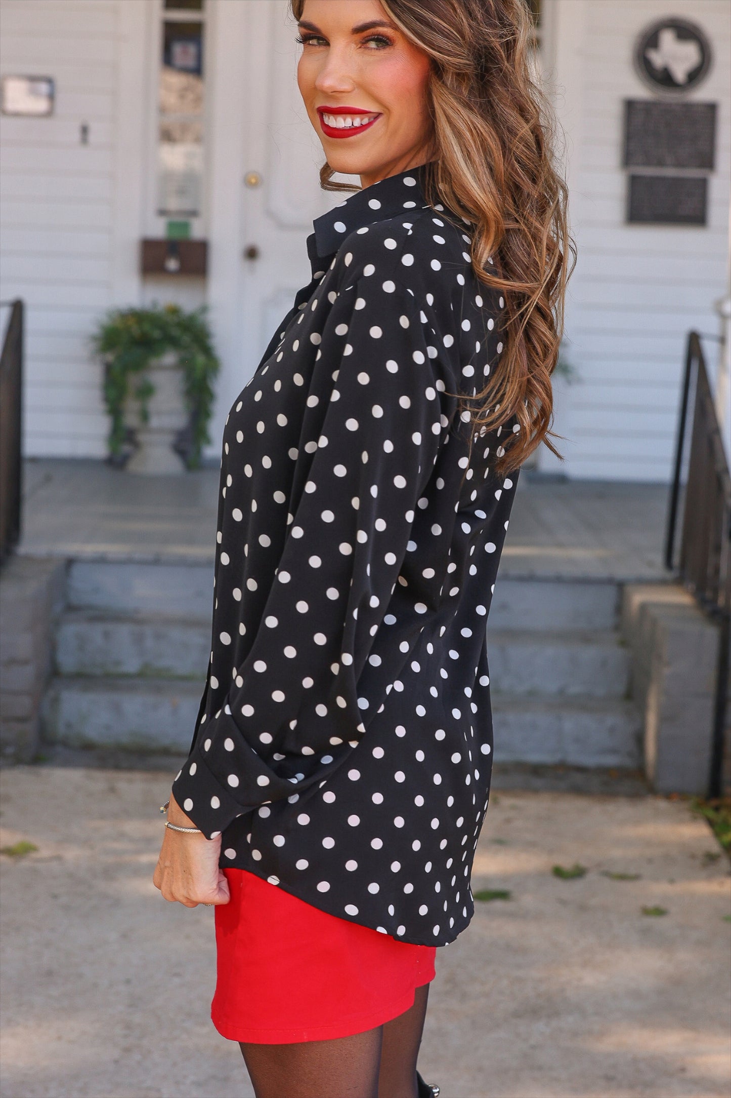 PREORDER- Nina Button Up Tunic- After Dark Polka Dot