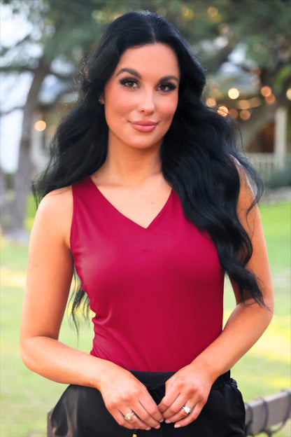 PREORDER- Haven V-Neck Bodysuit- Burgundy