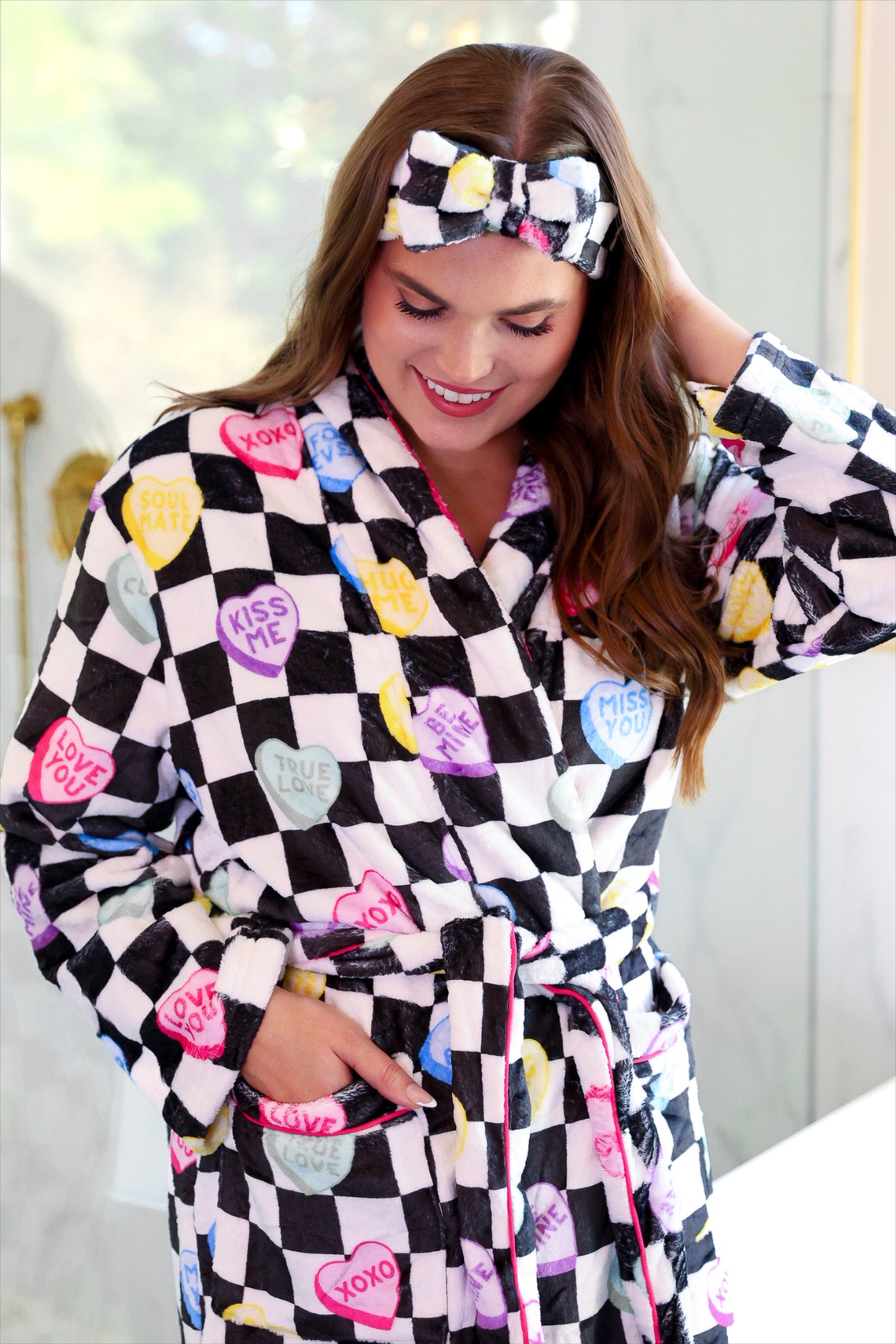 PREORDER- Checkered Conversation Hearts Spa Headband