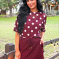 PREORDER- Emma Mesh Tee- Burgundy Polka Dot