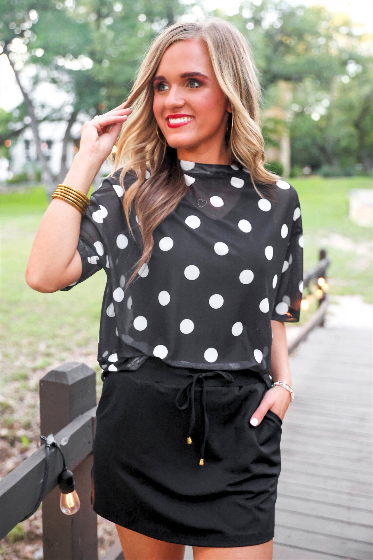 PREORDER- Emma Mesh Tee- After Dark Polka Dot
