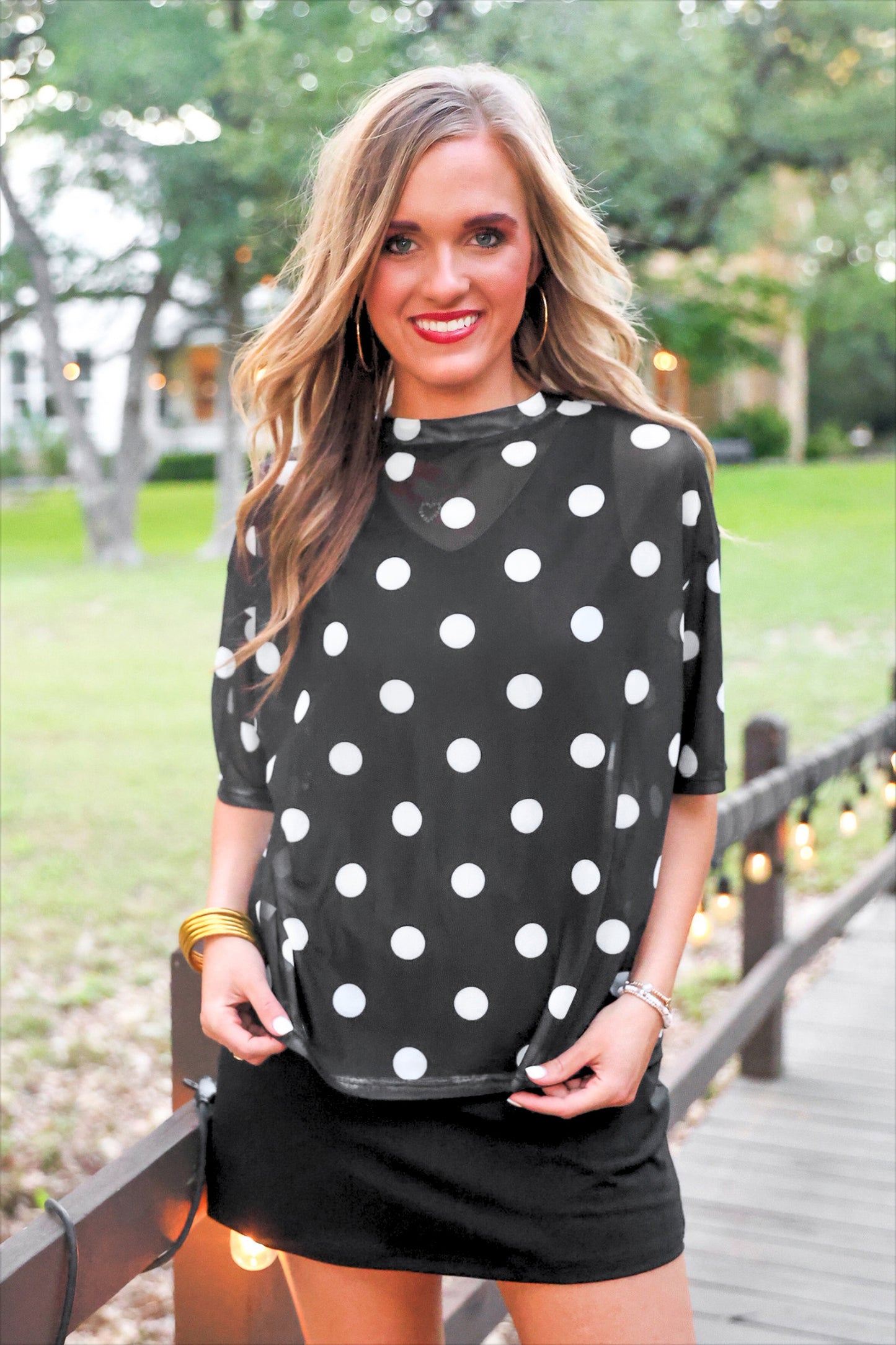PREORDER- Emma Mesh Tee- After Dark Polka Dot