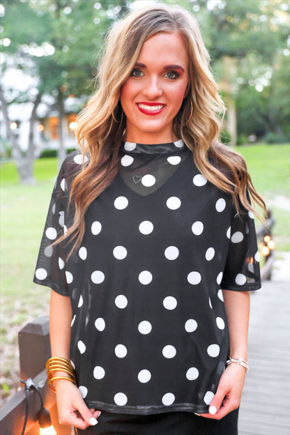 PREORDER- Emma Mesh Tee- After Dark Polka Dot