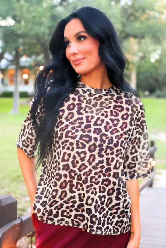 PREORDER- Emma Mesh Tee- Safari Chic