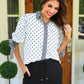 PREORDER- Cassidy Tie Sleeve Top- White Polka Dot/Stripes