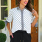 PREORDER- Cassidy Tie Sleeve Top- White Polka Dot/Stripes