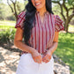 PREORDER- Layla Striped Flutter Sleeve Blouse- Maroon