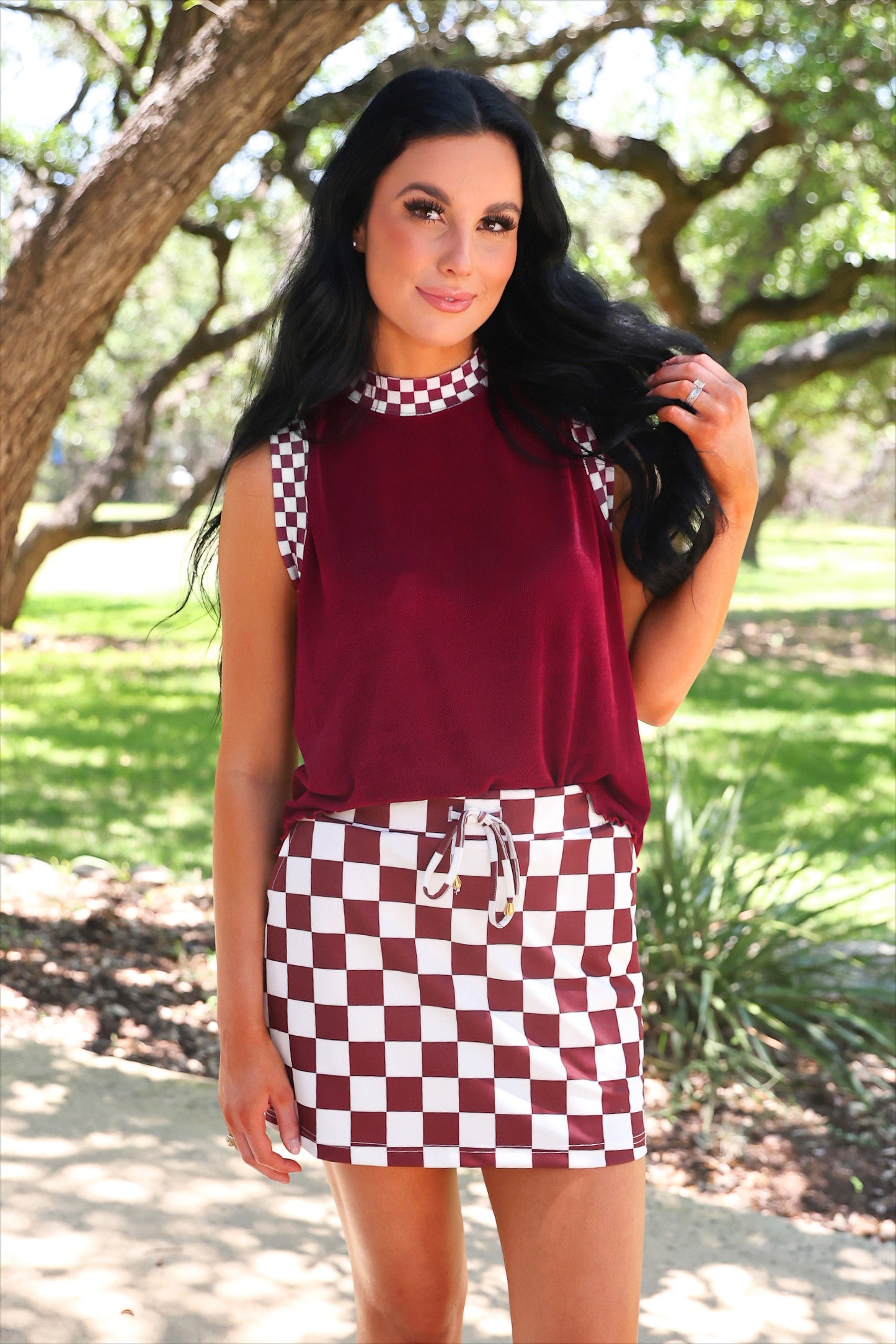 PREORDER- Let's Go Checkered Skort- Maroon