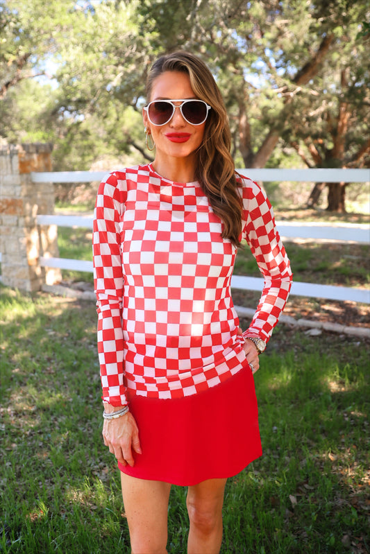 PREORDER- Alyssa Mesh Top- Red Checkered