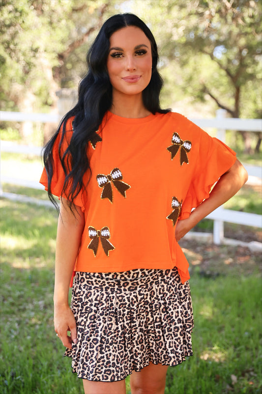 PREORDER- Sideline Sparkle Ruffle Top- Orange