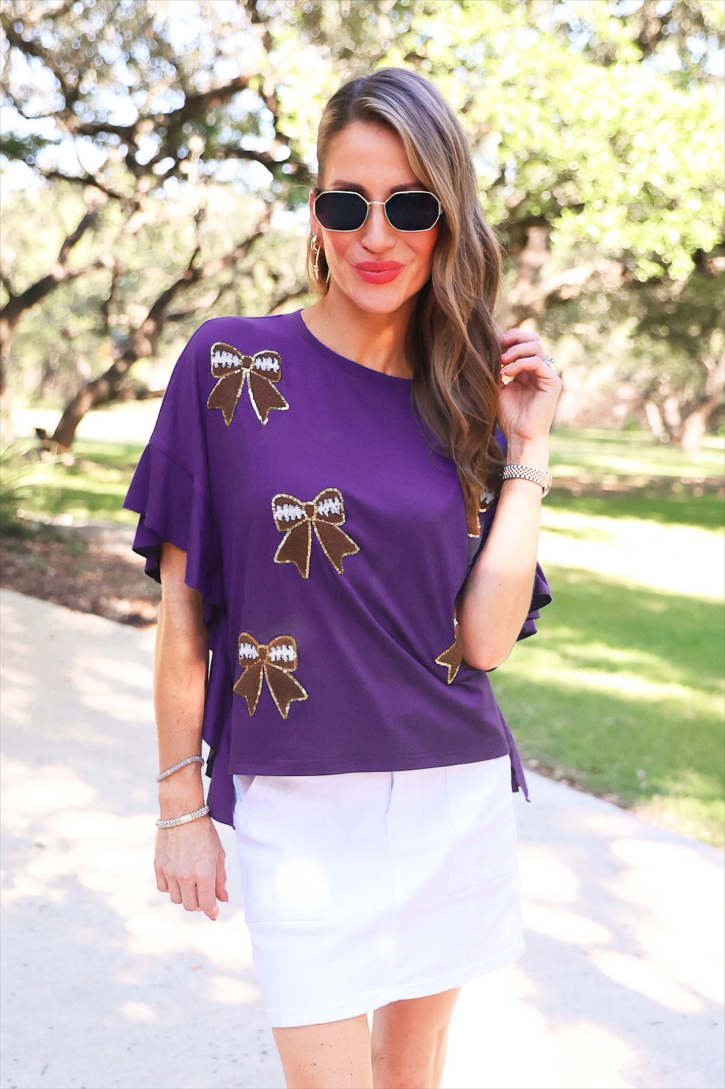 PREORDER- Sideline Sparkle Ruffle Top- Purple