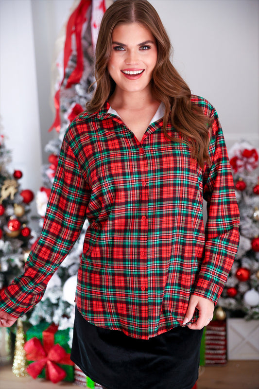 Nina Button Up Tunic- Christmas Plaid