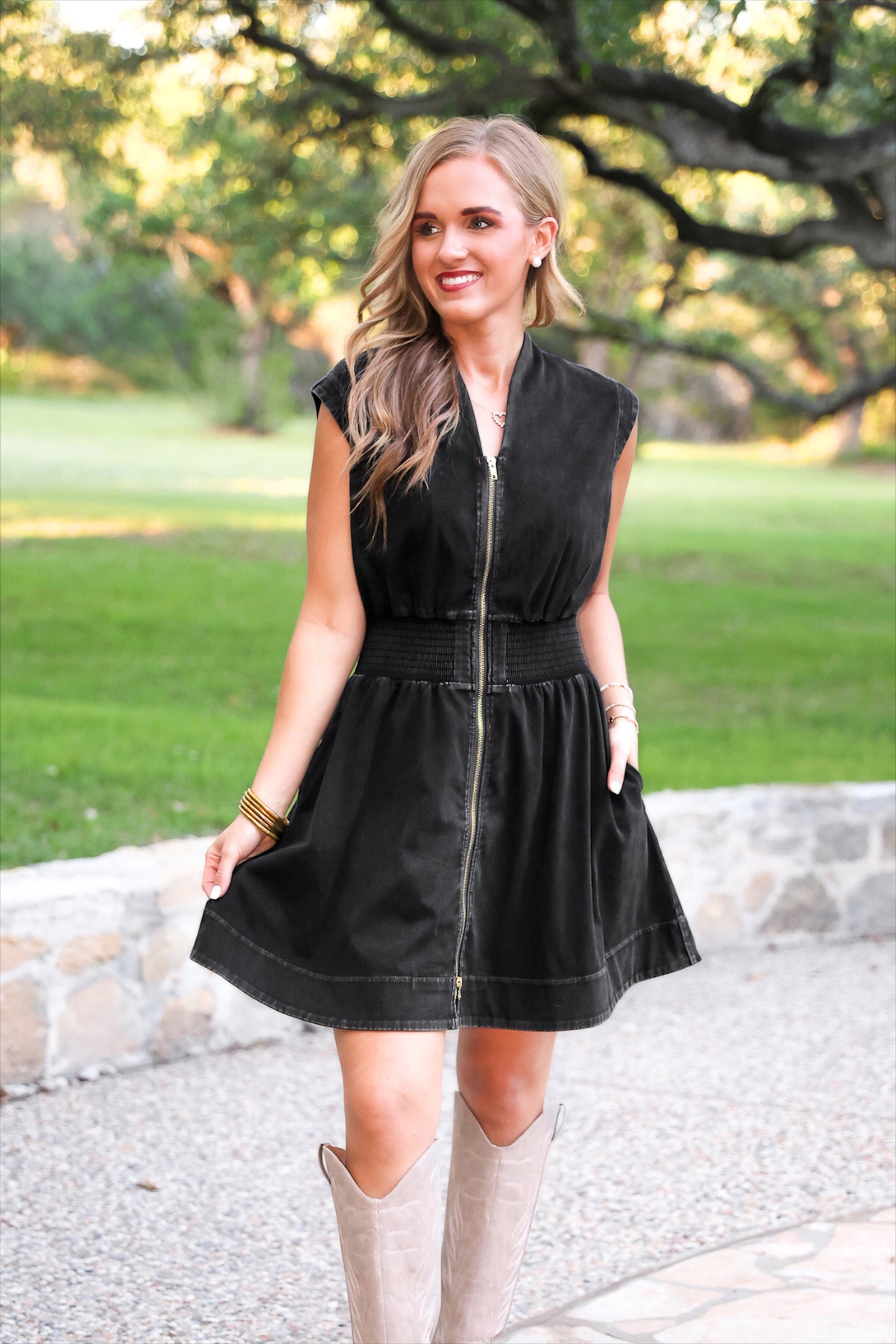PREORDER- Refined Denim Zipper Dress- Black
