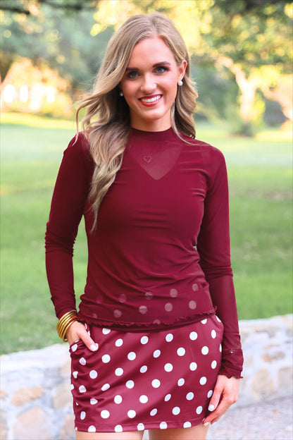 PREORDER- Kate Mesh Top- Burgundy