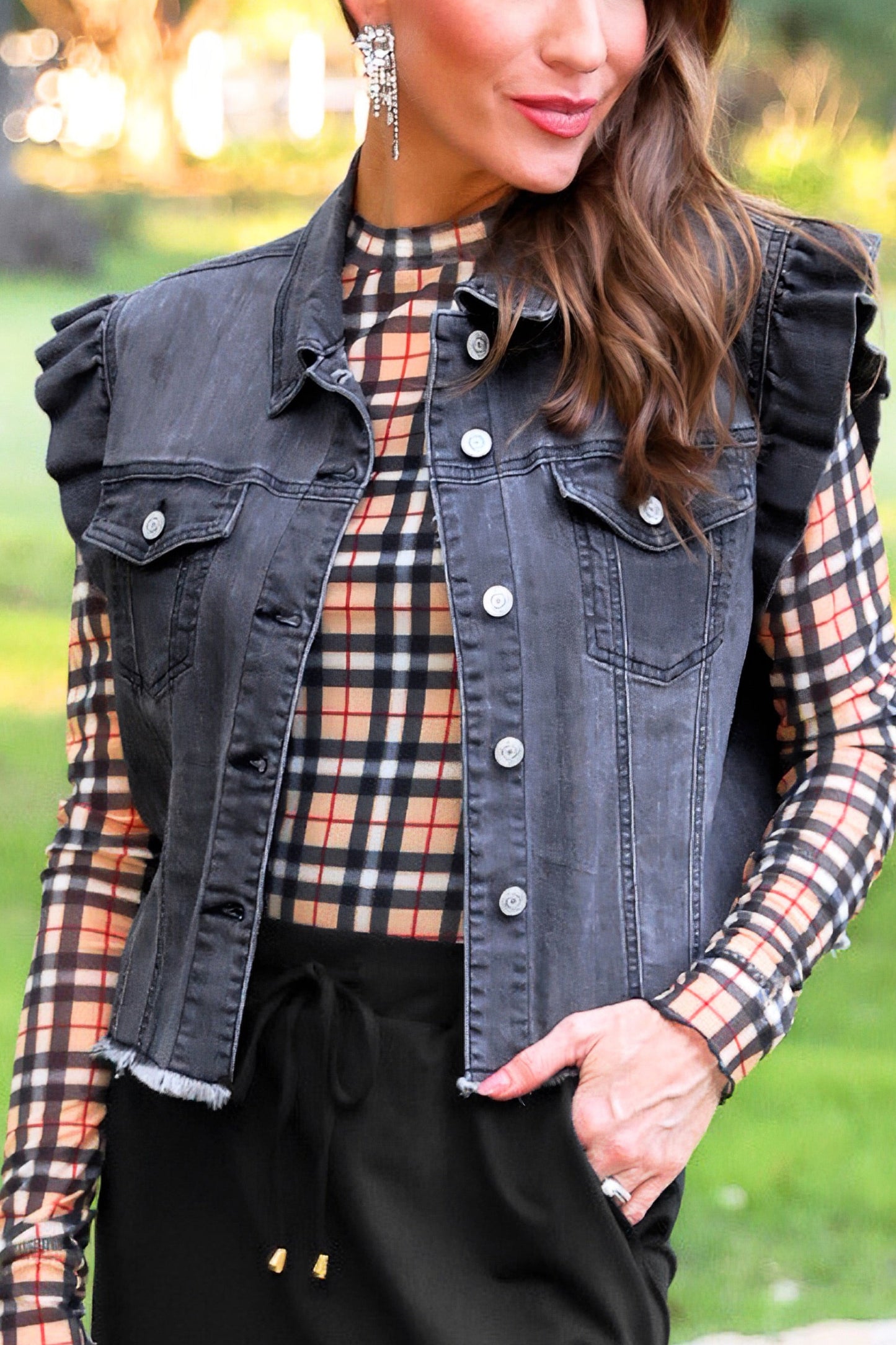 PREORDER- Jordan Ruffle Denim Vest- Black Denim