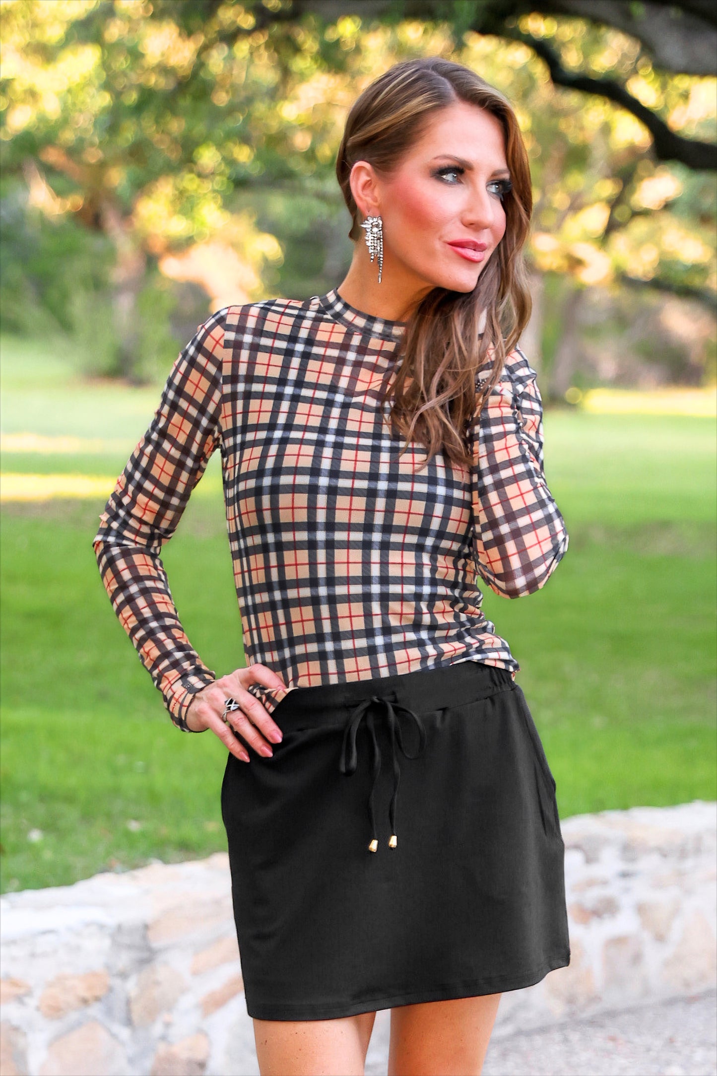 PREORDER- Kate Mesh Top- Nora Plaid