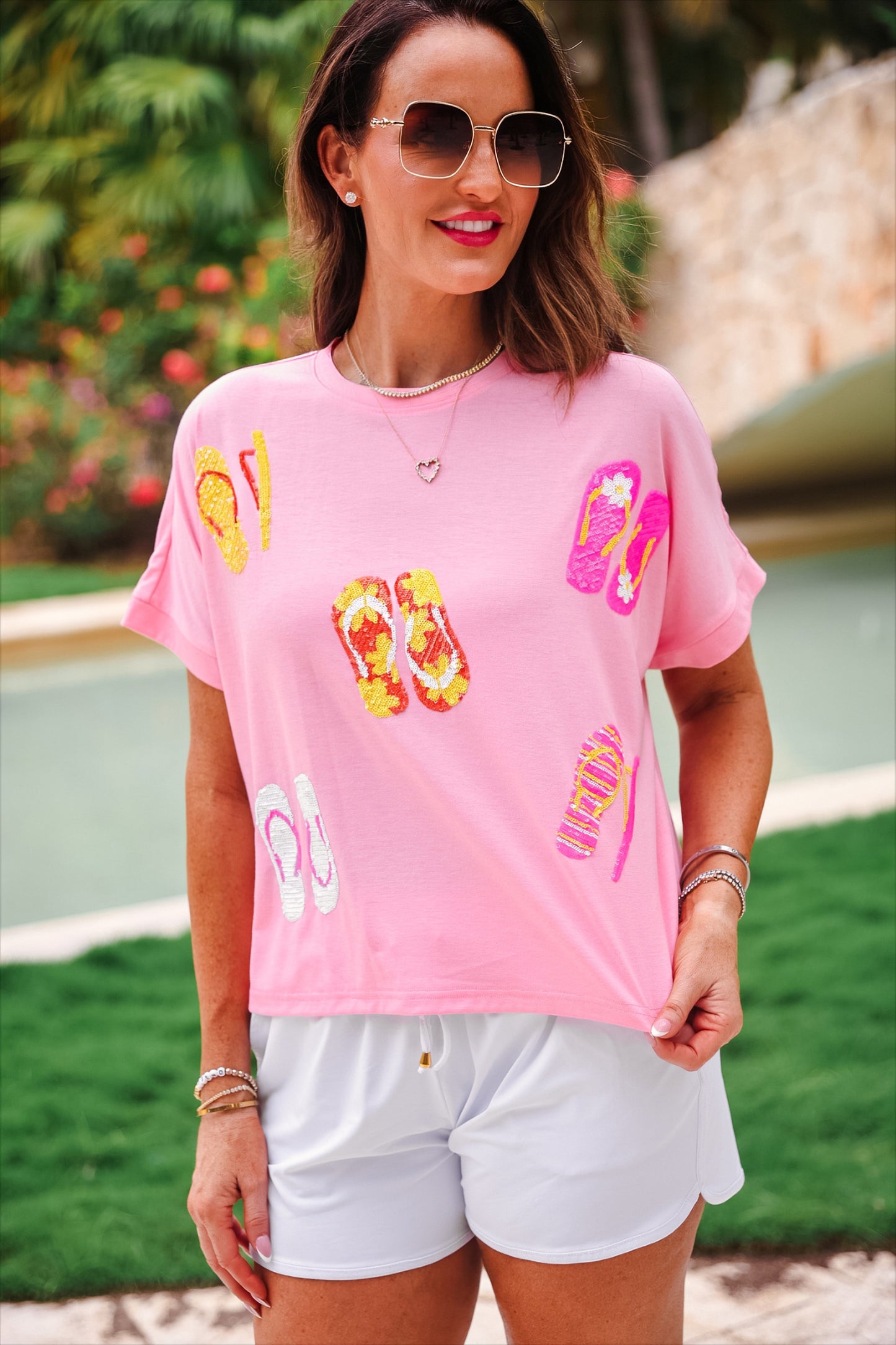 PREORDER- Flip Flop Fun Sequin Patch Top