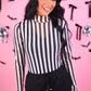 PREORDER- Keigan Mesh Top- Black/White Stripes