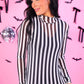 PREORDER- Keigan Mesh Top- Black/White Stripes