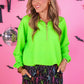 PREORDER- Levi Ribbed Quarter Zip Pullover- Neon Green