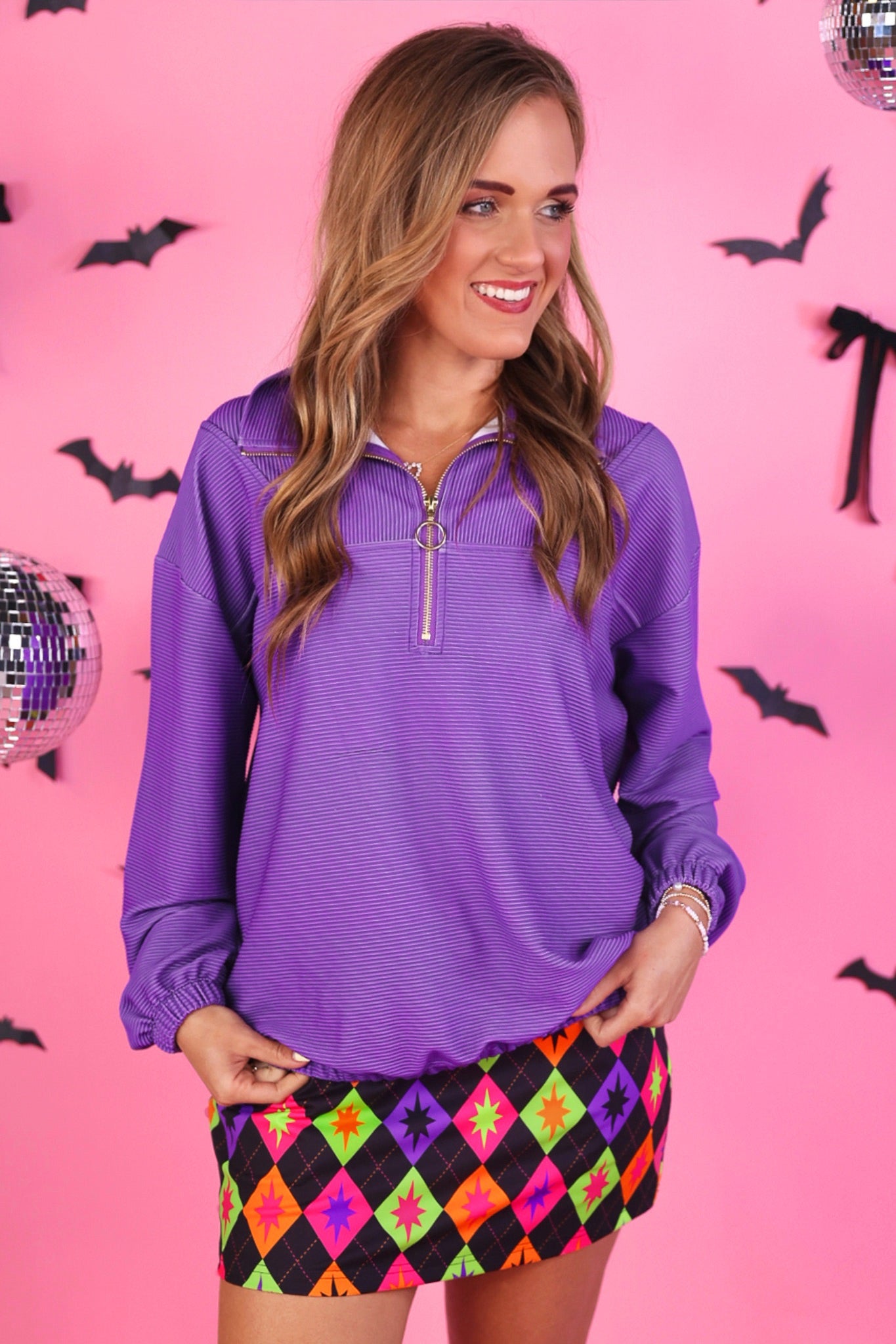 PREORDER- Levi Ribbed Quarter Zip Pullover- Purple