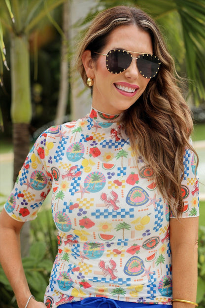 PREORDER- Kora Short Sleeve Mesh Top- Amalfi Mood