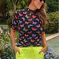 Kora Short Sleeve Mesh Top- Butterfly Effect