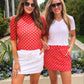 Kora Short Sleeve Mesh Top- Red Polka Dot