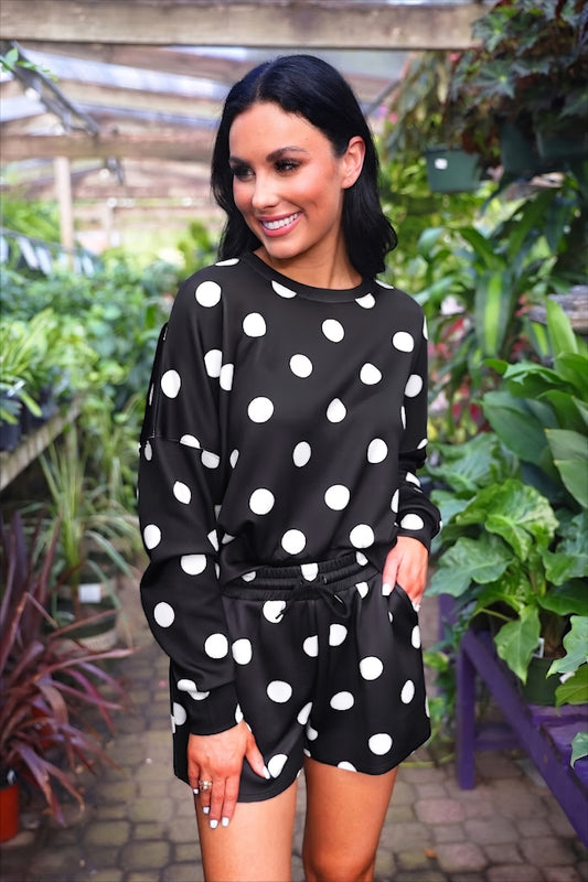 PREORDER- Luna Luxe Pullover Set- After Dark Polka Dot
