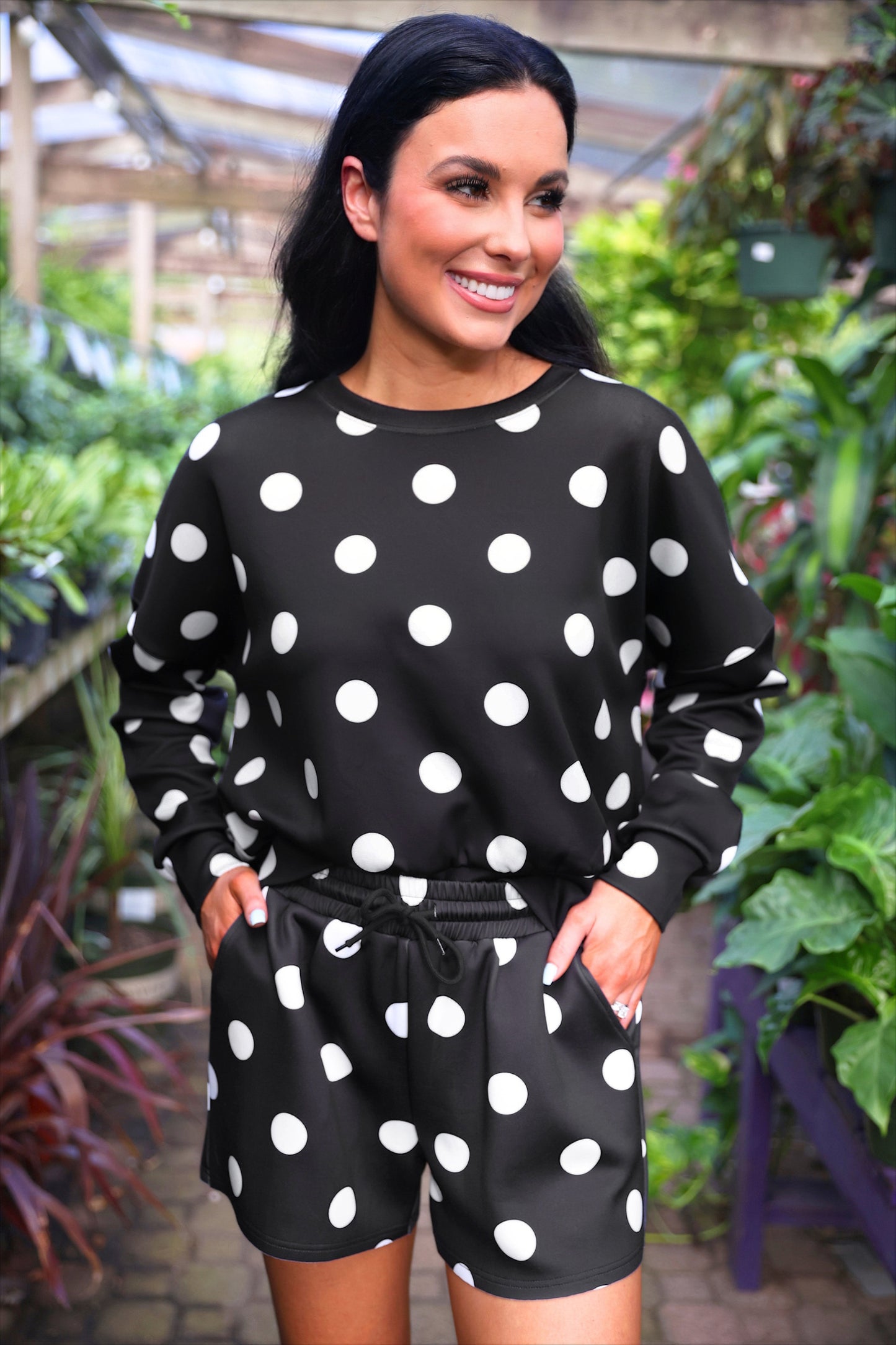 PREORDER- Luna Luxe Pullover Set- After Dark Polka Dot