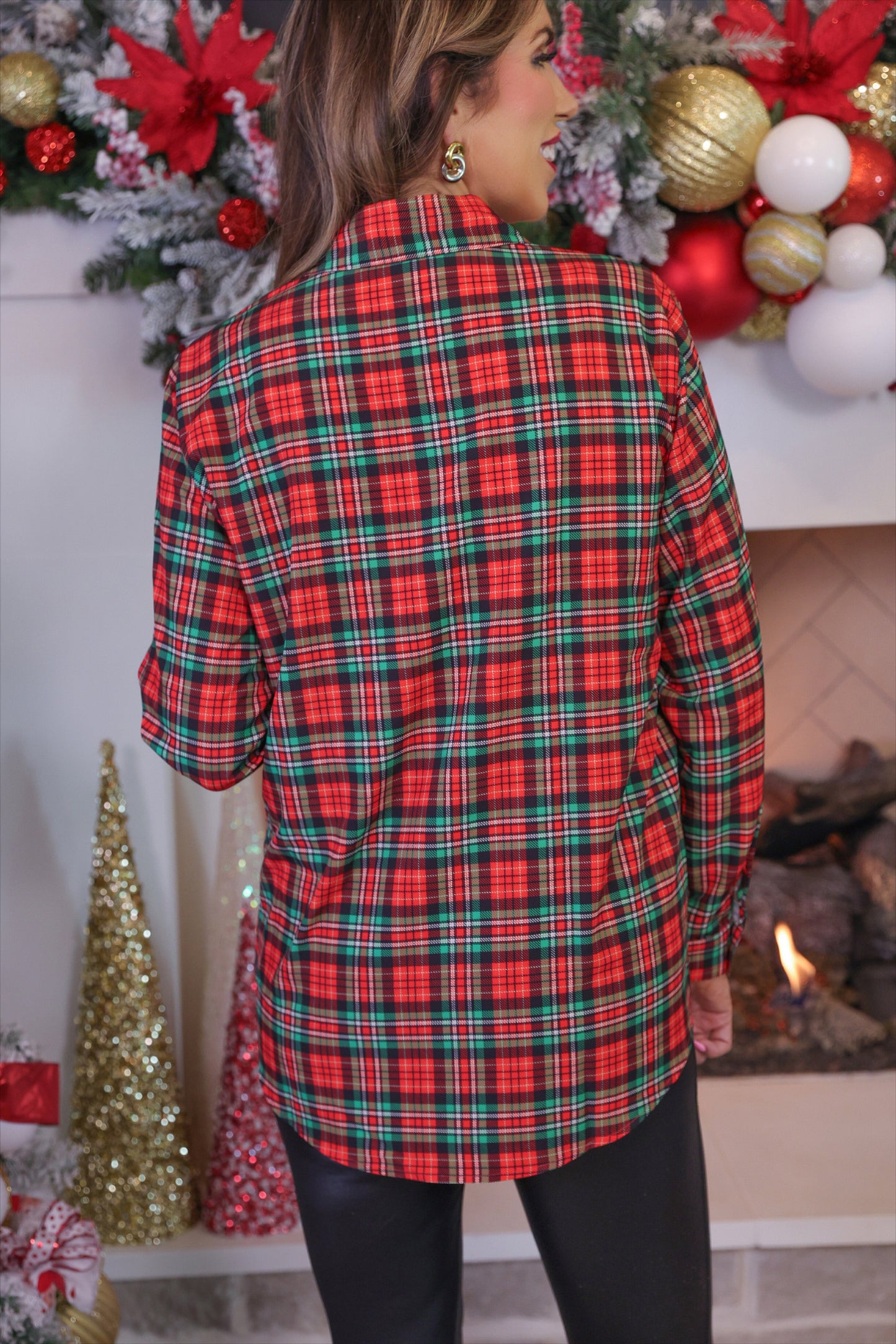 PREORDER- Nina Button Up Tunic- Christmas Plaid