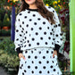 PREORDER- Printed Terry Skort Set- Black/White Polka Dot