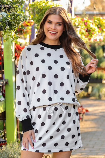 PREORDER- Printed Terry Skort Set- Black/White Polka Dot