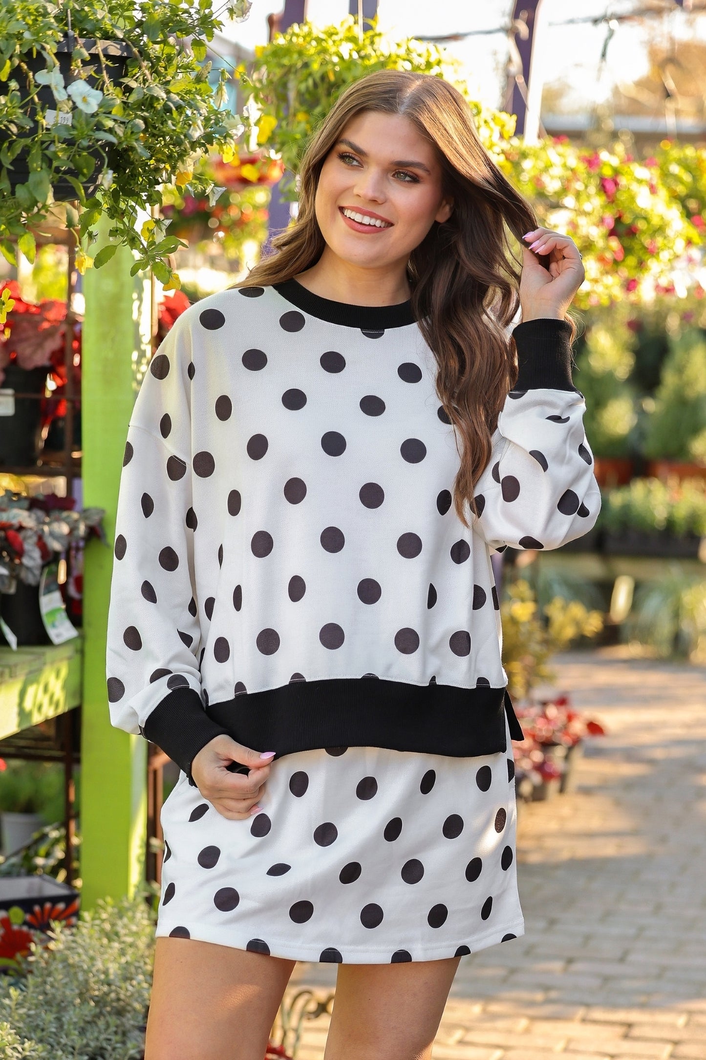 PREORDER- Printed Terry Skort Set- Black/White Polka Dot