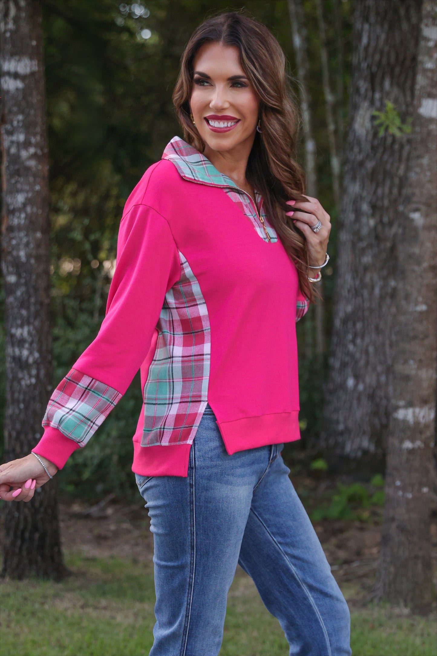 PREORDER- Juniper Plaid Pullover- Pink