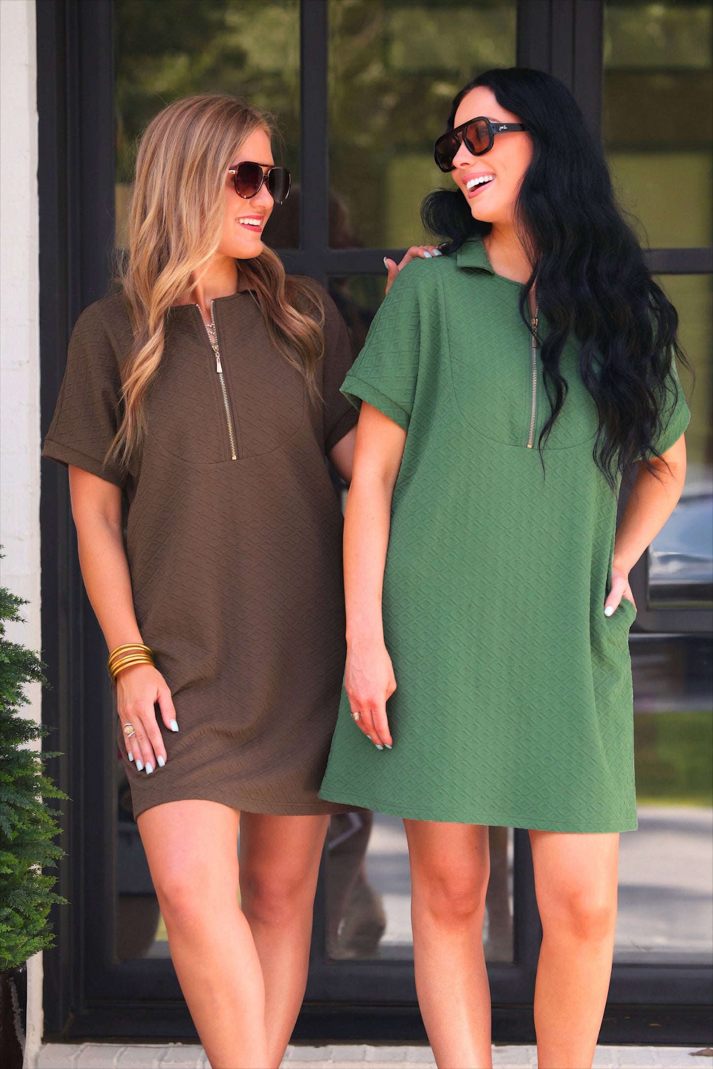 PREORDER- Ezra Textured Zipper Dress- Chocolate
