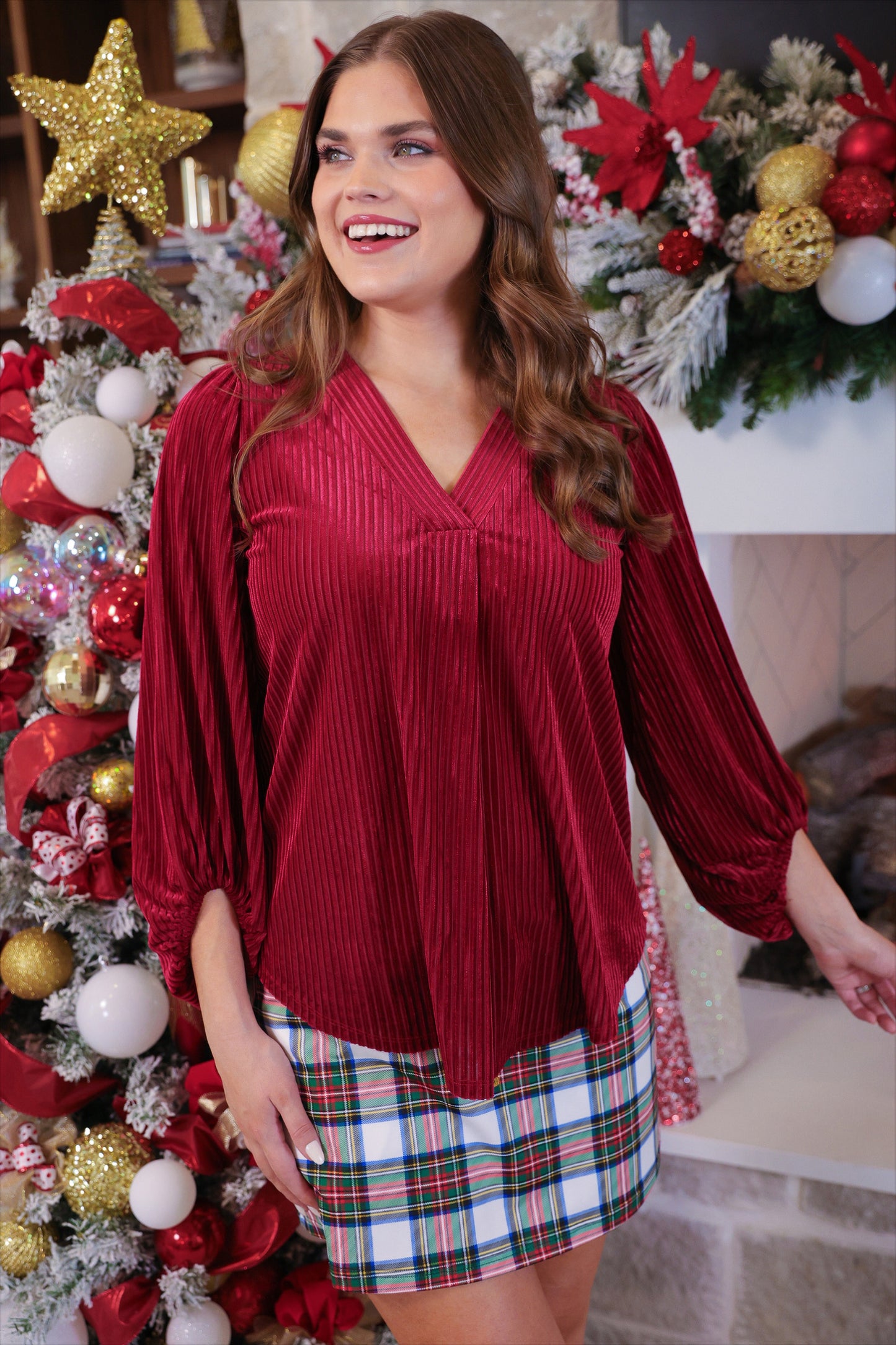PREORDER- Ivy Velvet Textured Top- Red