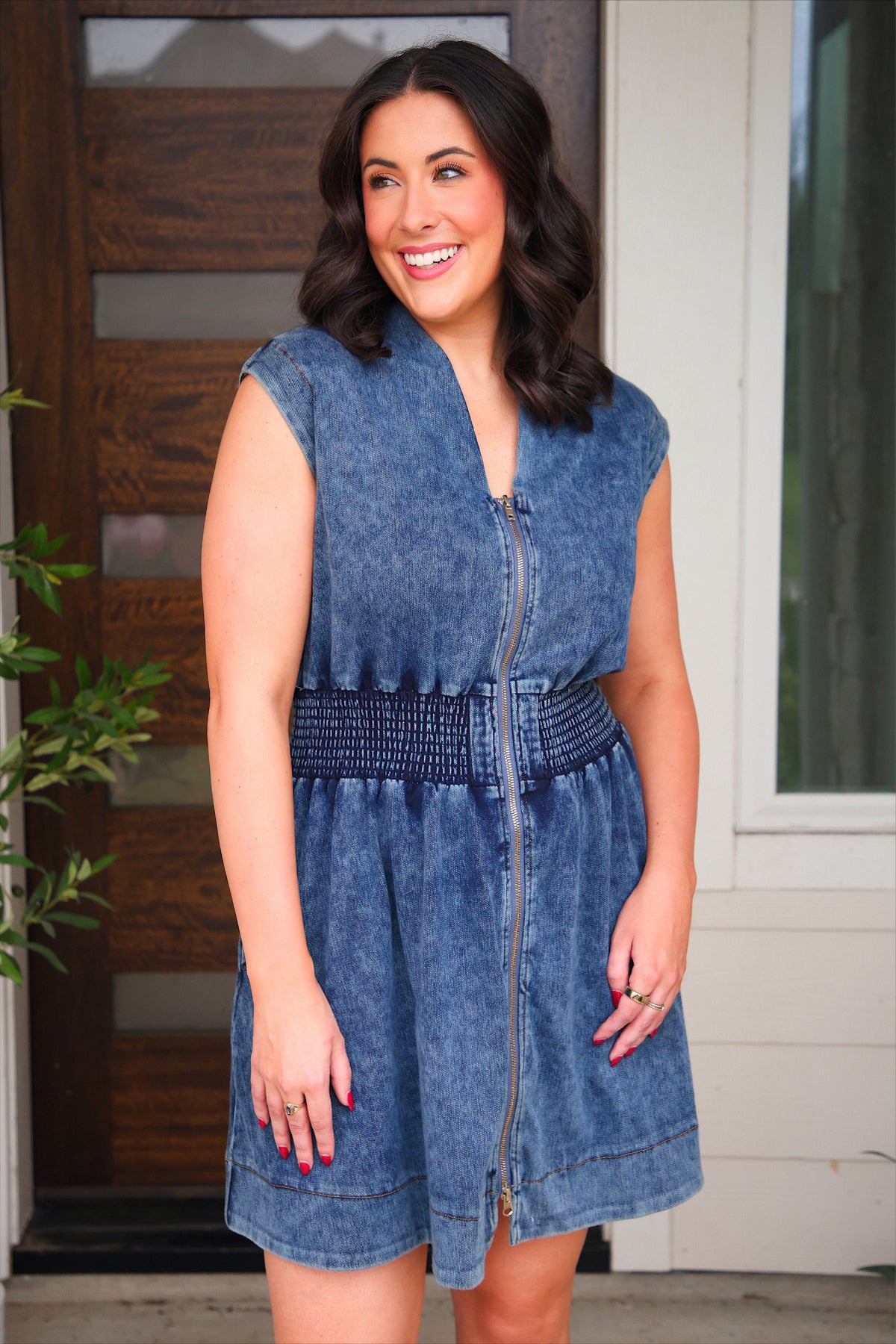 Refined Denim Zipper Dress- Light Wash