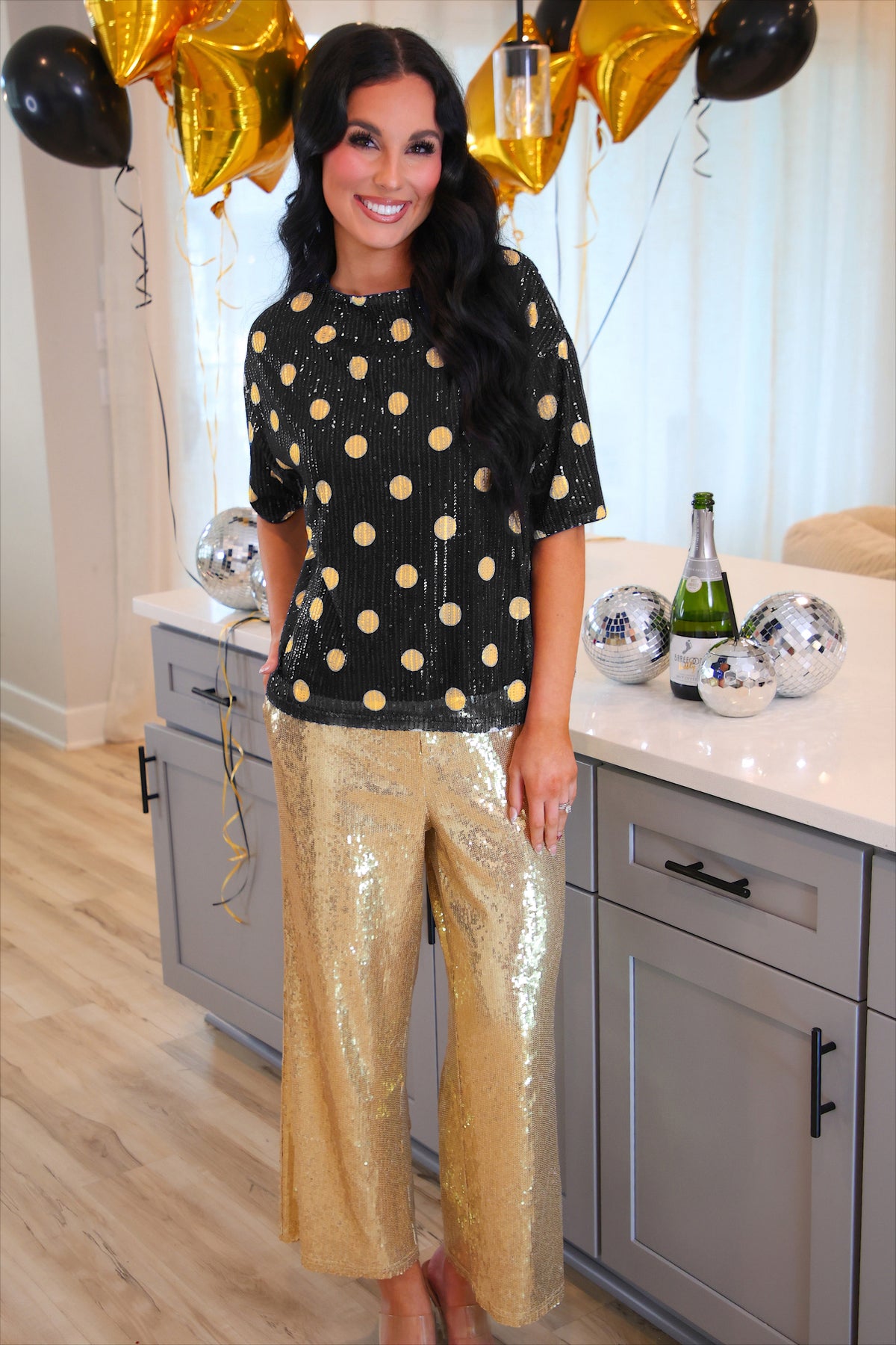 PREORDER- Bring the Sparkle Sequin Pants- Gold