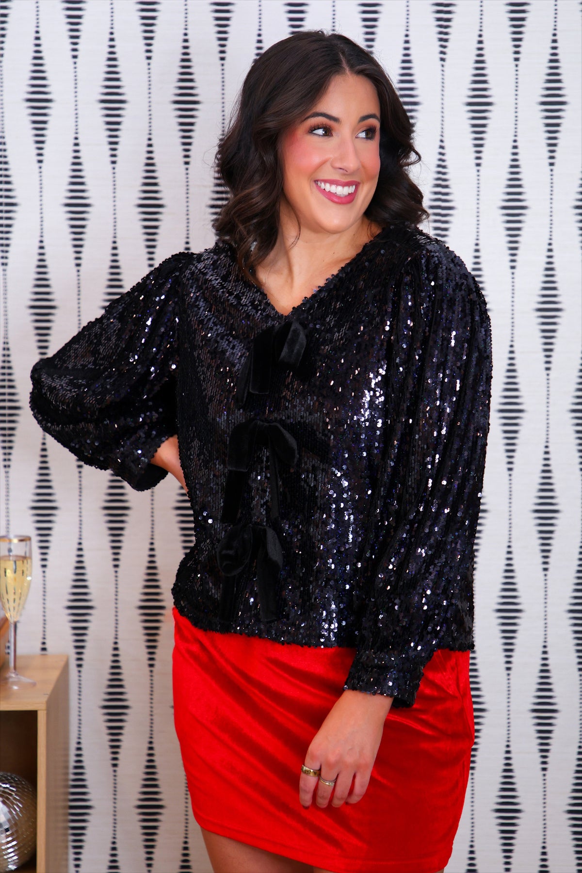 Betty Bow Top- Black Sequin