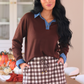 PREORDER- Denim Trim Knit Sweater- Chocolate