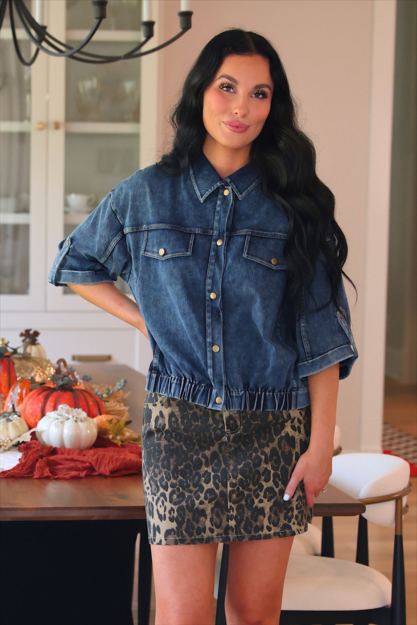 PREORDER- Nova Denim Skirt- Dark Leopard