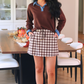 PREORDER- Denim Trim Knit Sweater- Chocolate