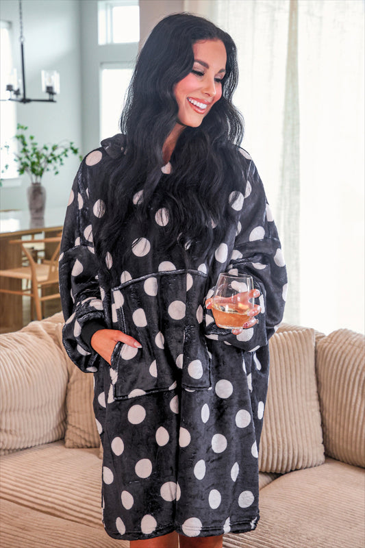 Cozy Blanket Hoodie- After Dark Polka Dot