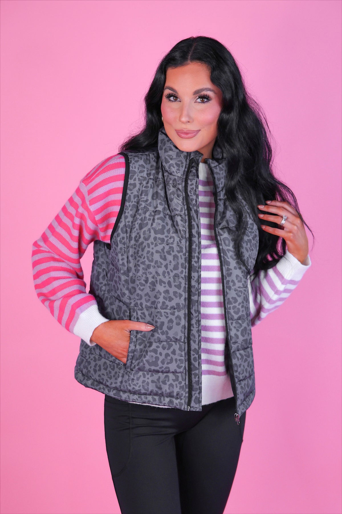 PREORDER- Delilah Puffer Vest- Smoky Leopard