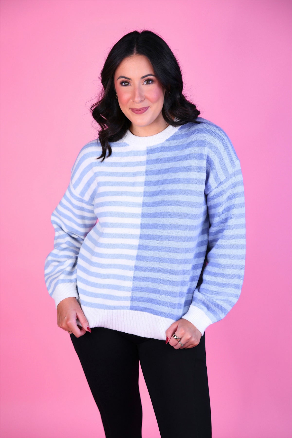 PREORDER- Nikki Color Block Sweater- Blue Stripe